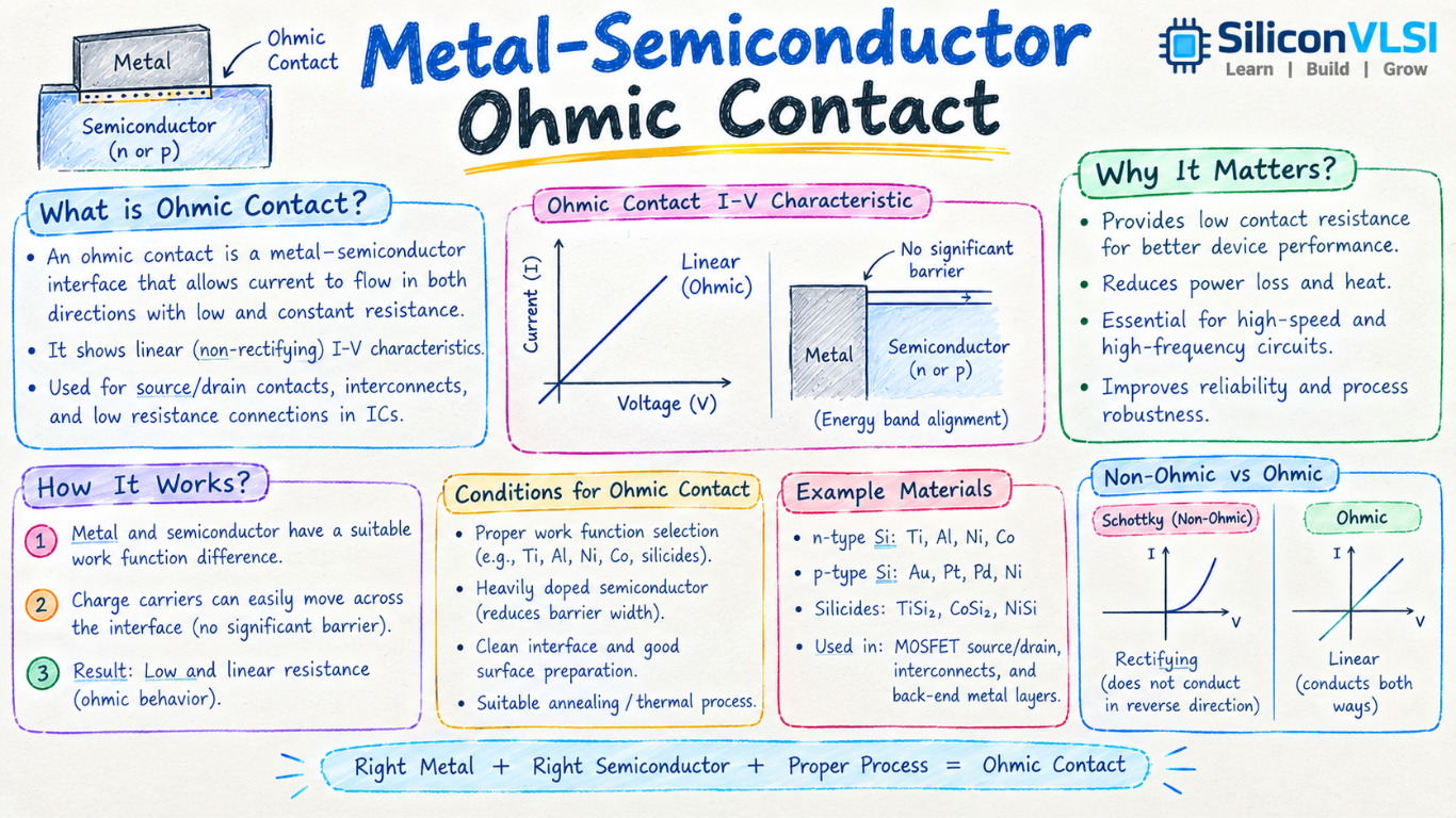 Metal-semiconductor contact showing the interface between metal and semiconductor.