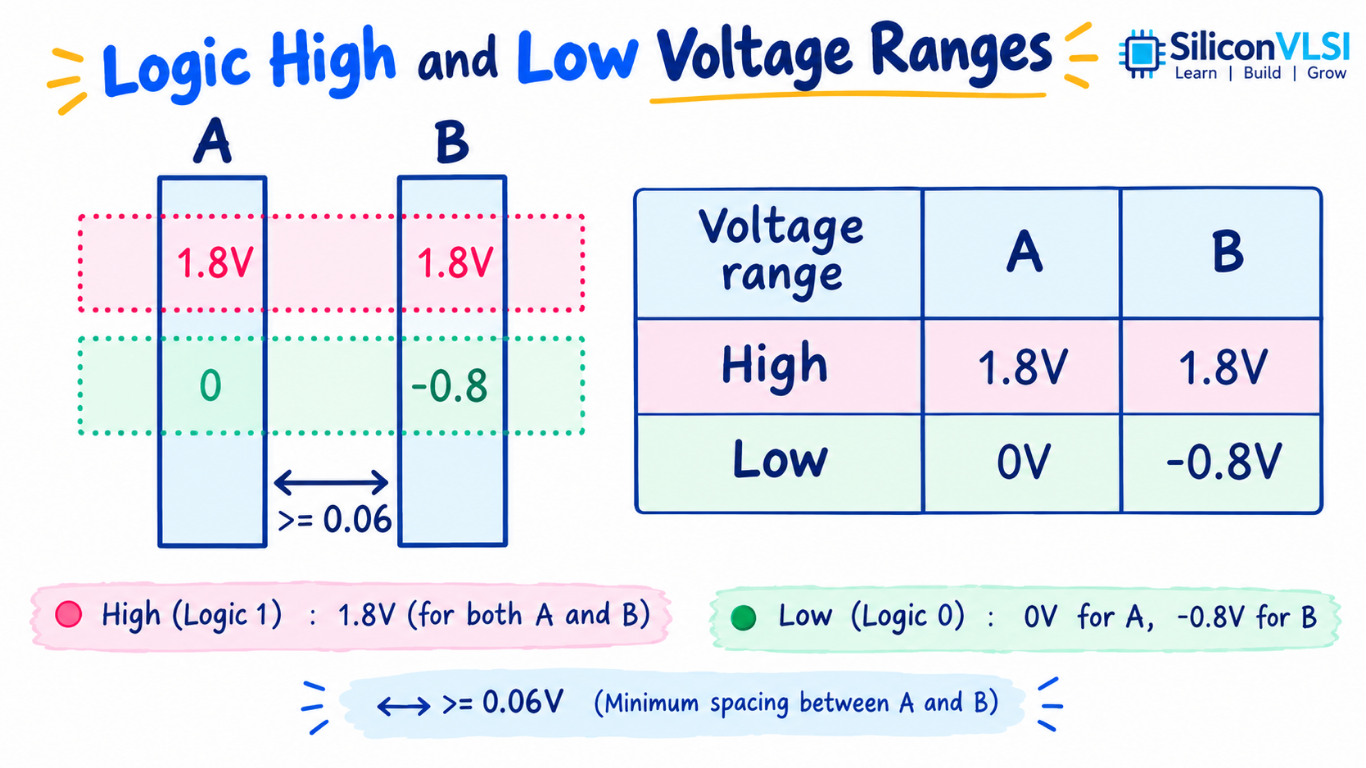 Voltage-Aware DRC showing voltage text annotations in semiconductor layout